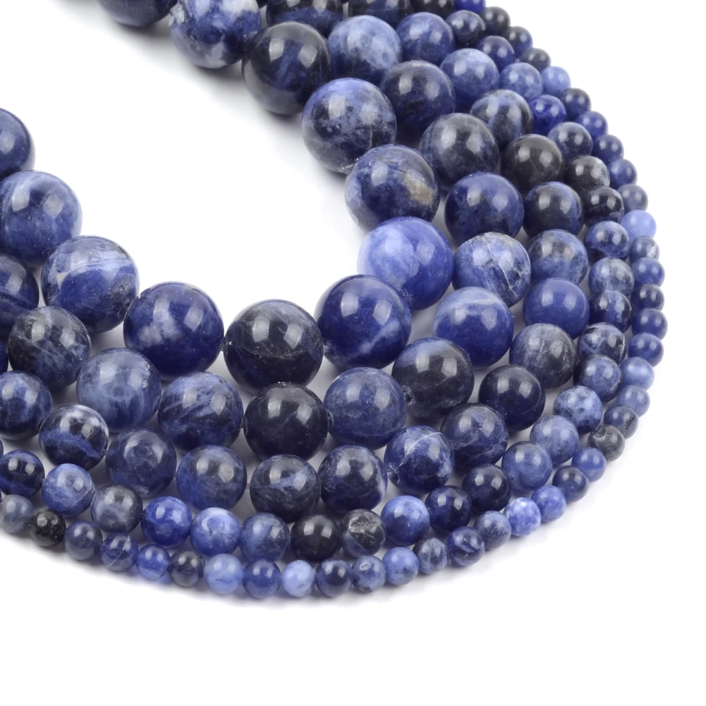Natursteinperlen, 4–10 mm, blauer Sodalith, rund, lose Distanzperlen für Schmuckherstellung, DIY-Armbänder, Ohrringe, Zubehör