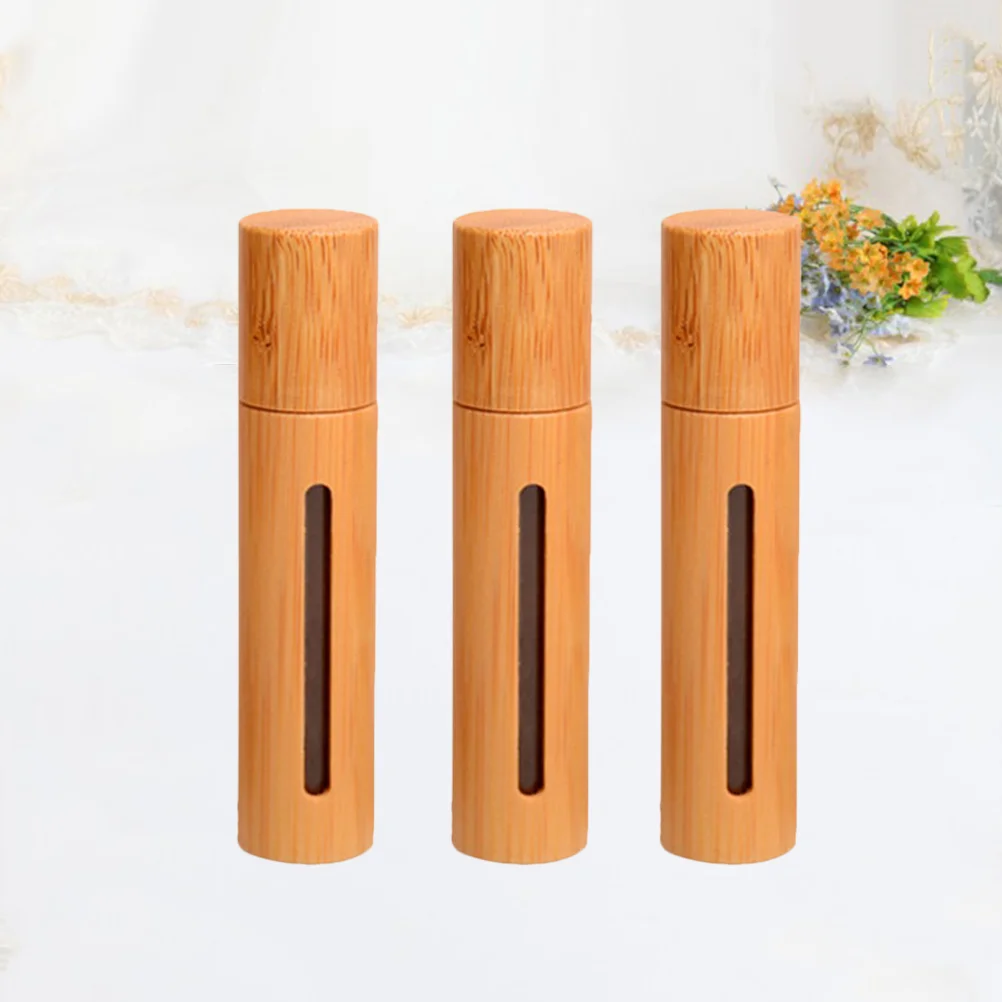 

3 Pcs Oil Roller Essential Perfumes Vial Bottle 10ml Bamboo Bottles Aromatherapy