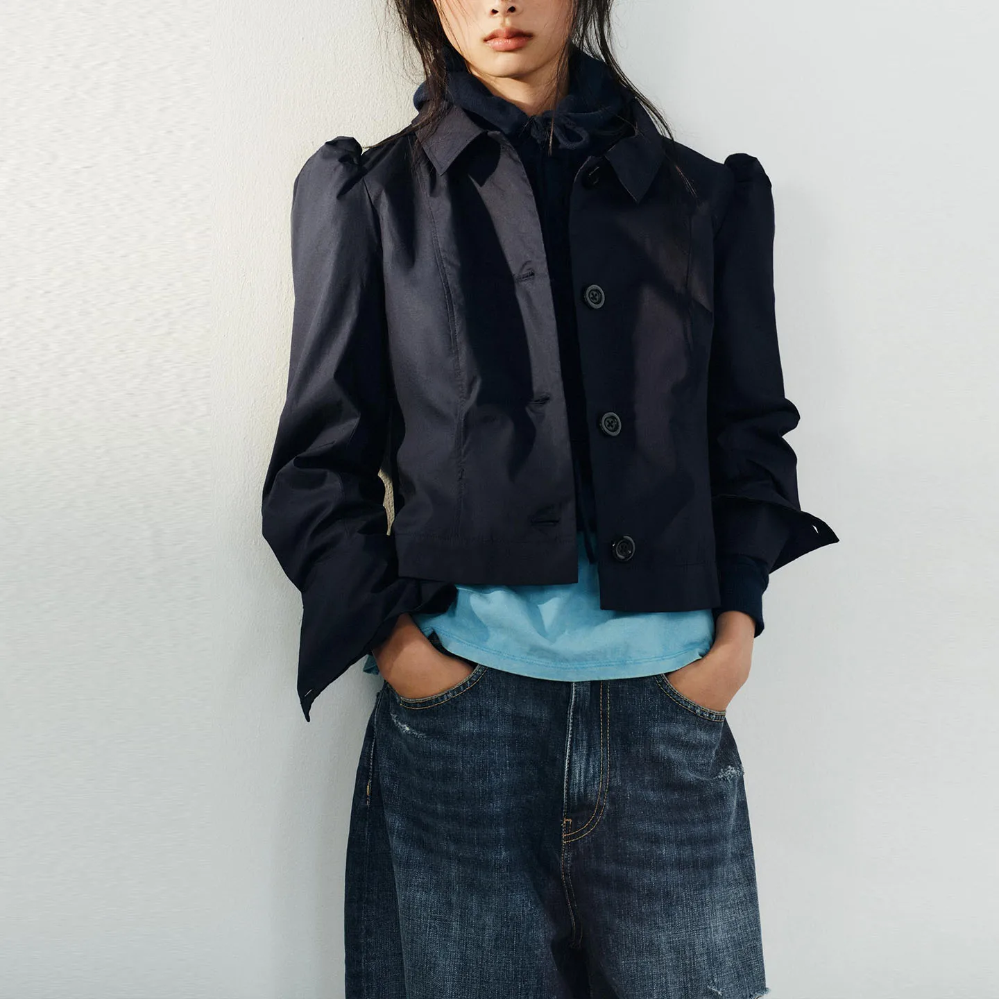 Fashionable Long Sleeve Pleated Short Suit Jacket Women's Autumn Wear ZADATA Standard Fit Other Material 100%