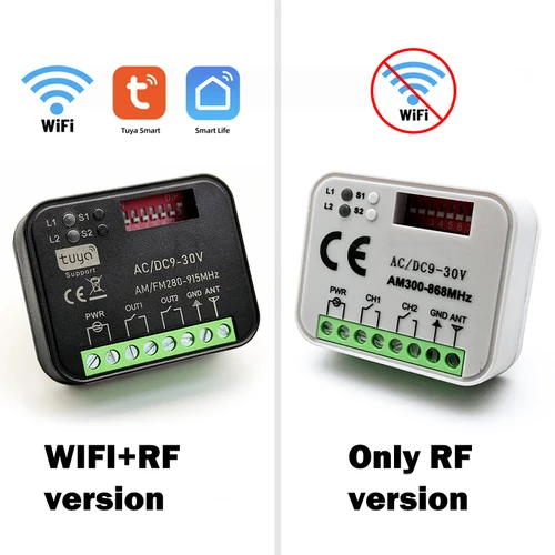 Imagen 2 del producto Módulo de interruptor inteligente universal RX MULTI Tuya con wifi de 300-868 MHz, 2 canales, 433 MHz, 868 MHz, receptor de control remoto para puerta de garaje/portón.