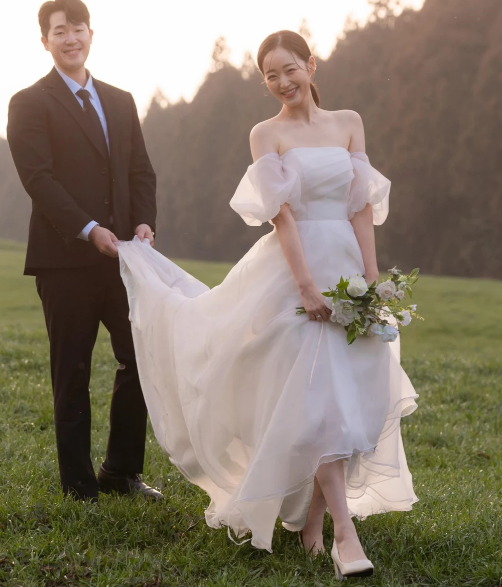 

SONDR Off the Shoulder Custom Made Wedding Gown 웨딩드레스 Civil Organza Short Sleeves Korea Ivory Brides Gowns Women Bridal Dresses