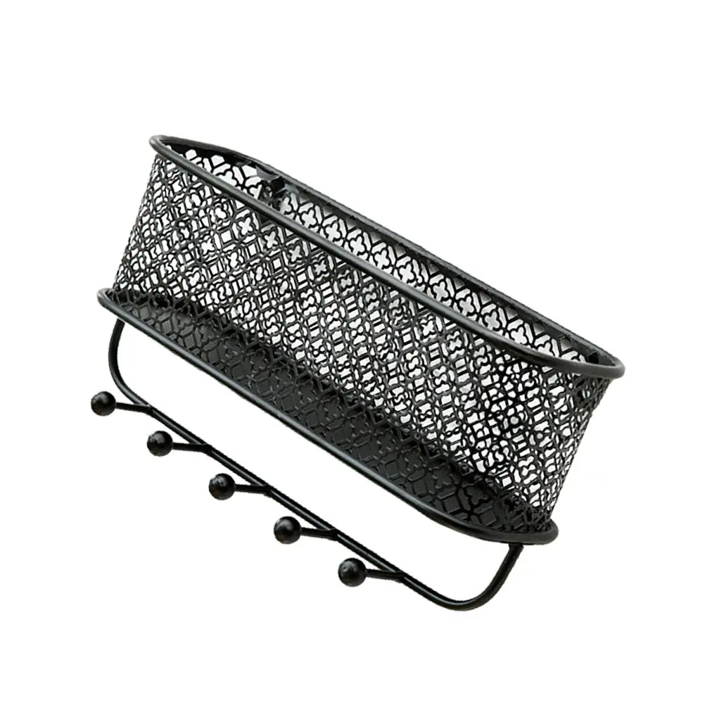 

1 pc Hanging Storage Rack Metal Iron Hollow Square Basket Black Wall Mount Key Holder Shelf Storage Home Organization