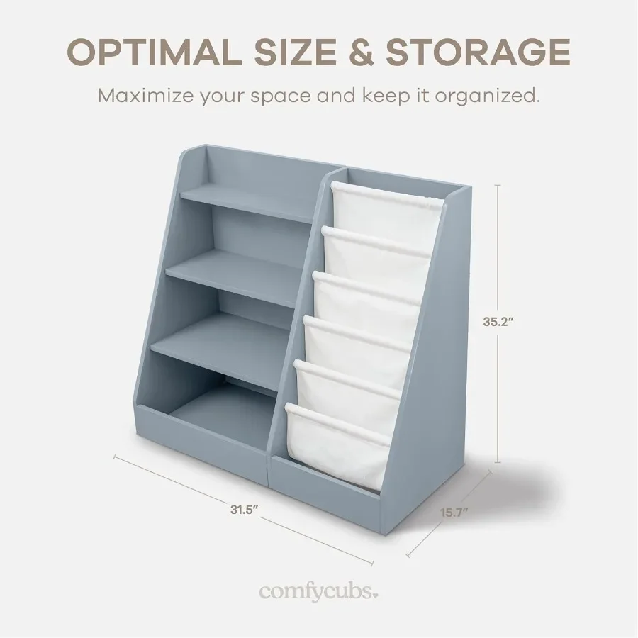 Bookshelf 35.2 x 15.7 x 31.5 Inches Sturdy Plywood Montessori Book Shelf with Soft Hard Shelves for Toys Books ChildFriendly Ea