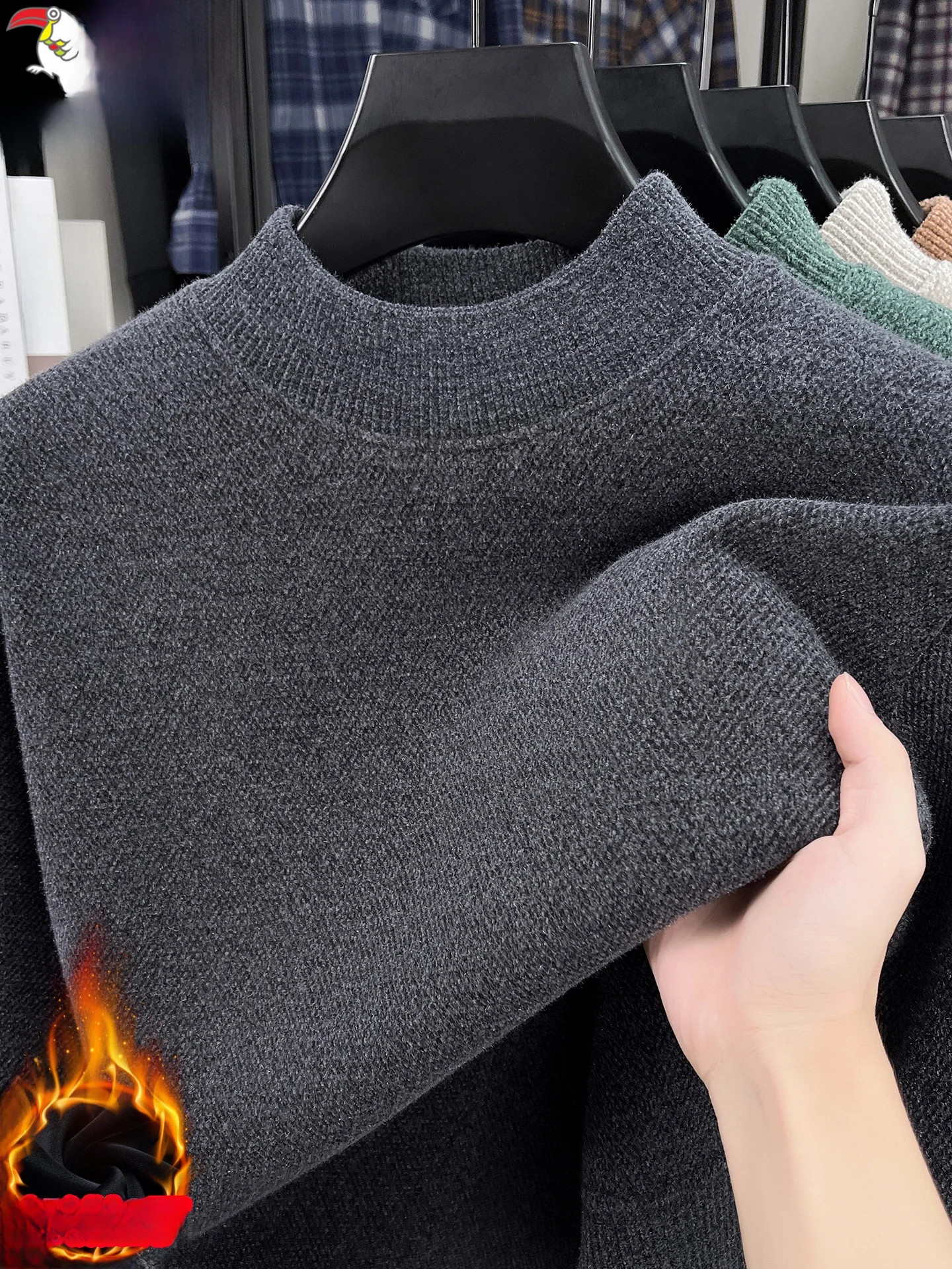 

Thiened Fce Winter Knitted Sweater Men's Mid-aged Overhead Woolen irt Pure Color Warm Faionable Ci Casual Wear