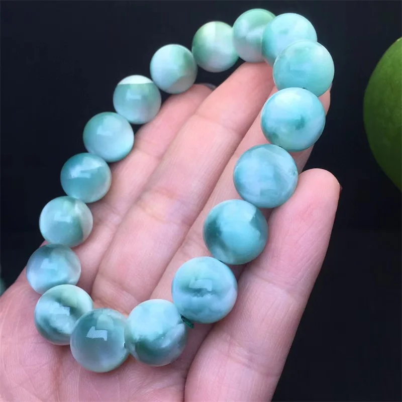 12MM Natural Green Lace Jade Bracelet Women Fashion Crystal Round Beads Lovers Strand Bangles Jewelry Gift 1pcs