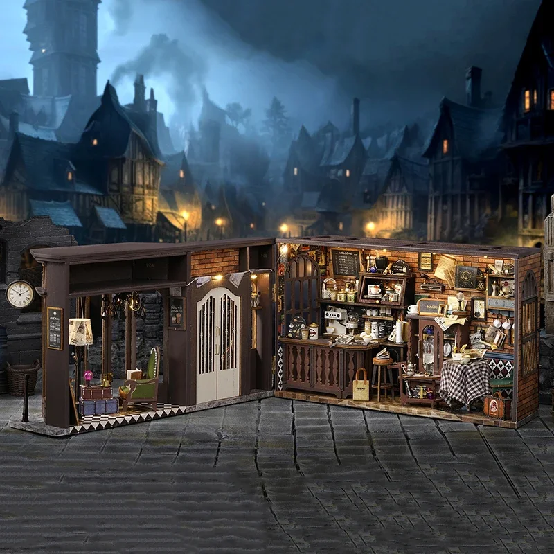 

DIY Wooden Doll Houses Magic Coffee Shop Casa Miniature Building Kit Villa Dollhouse with Led Lights for Girls Handmade Gifts
