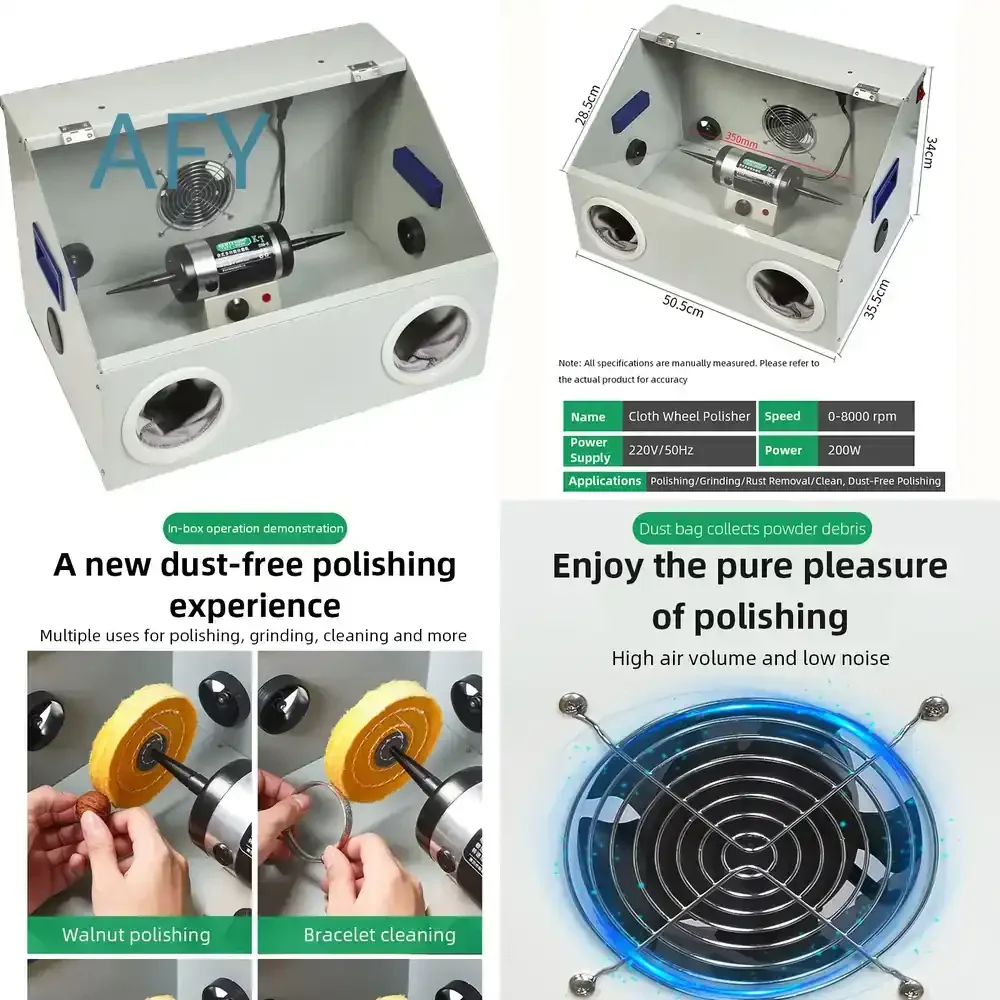 Small Desktop Grinding and Polishing Machine with Dust Box Cover for Jewelry Metal Wenwan Polishing Cloth Wheel All-in-One