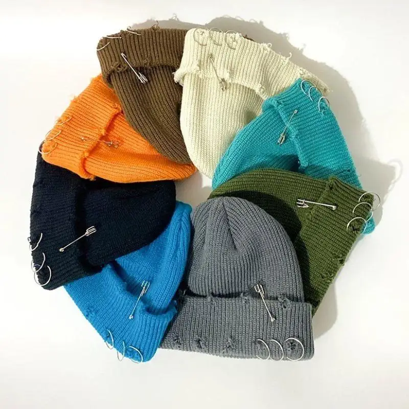 

Winter Ripped Paperclip Hats For Cool Women Men Knitted Cap For Girls Skullies Beanies Female Warm Winter Bonnet Casual Hat Rock