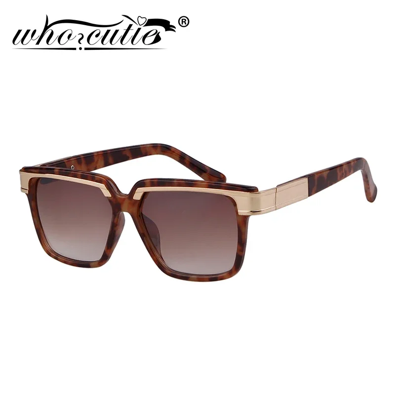 WHO CUTIE 2024 Gothic Square Sunglasses Men Brand Design Tortoise Shell Frame Cool Fashion Punk Sun Glasses Male Wide Face S209