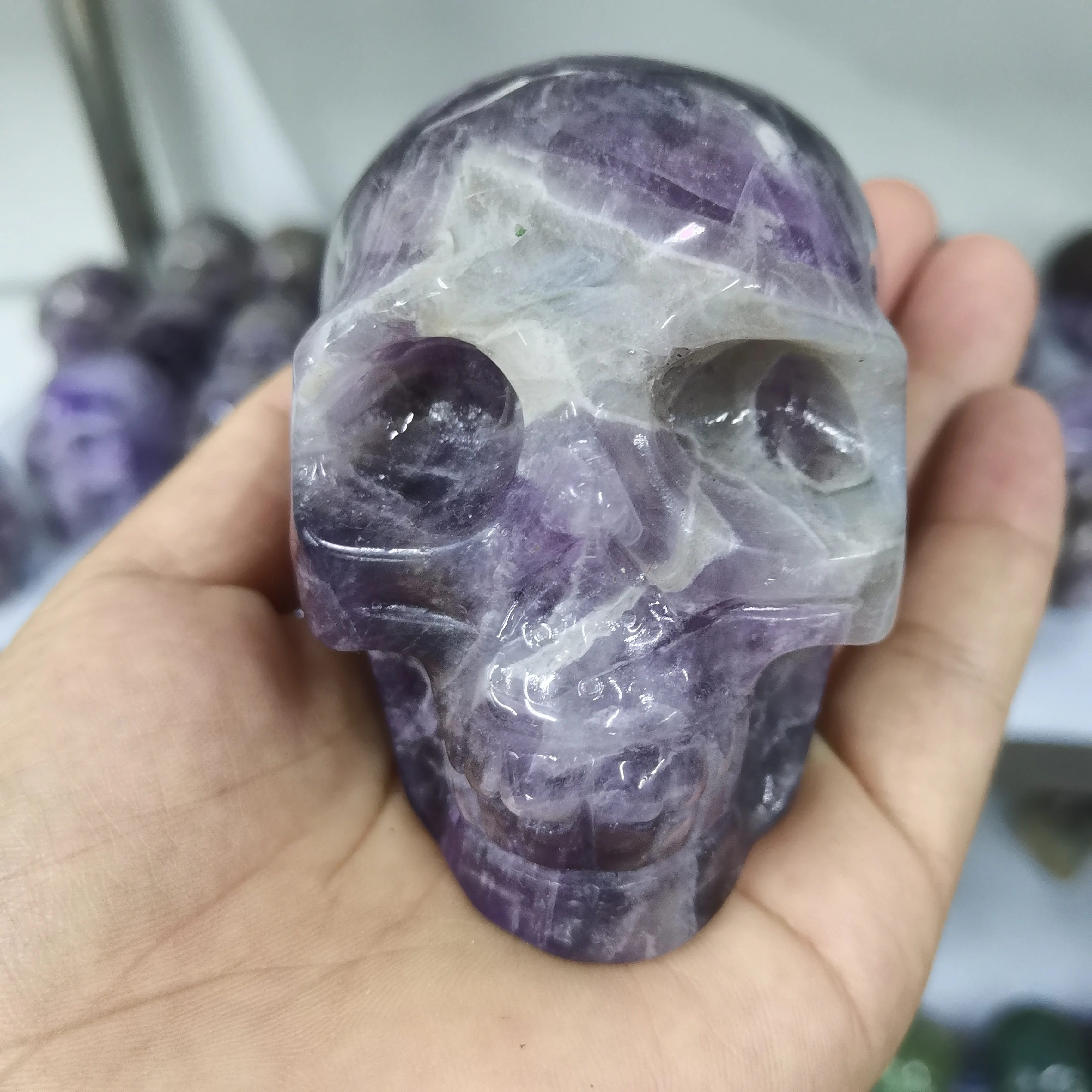 Dream Amethyst Skull Head Statue Natural Gemstone Healing Crystal Stone Carving Reiki Witchcraft Figurine Crafts Home Decor Gift