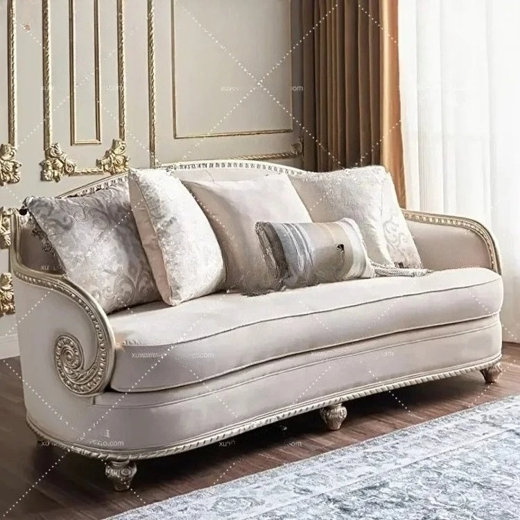 

B light luxury solid wood small apartment living room sofa combination simple sofa three people double