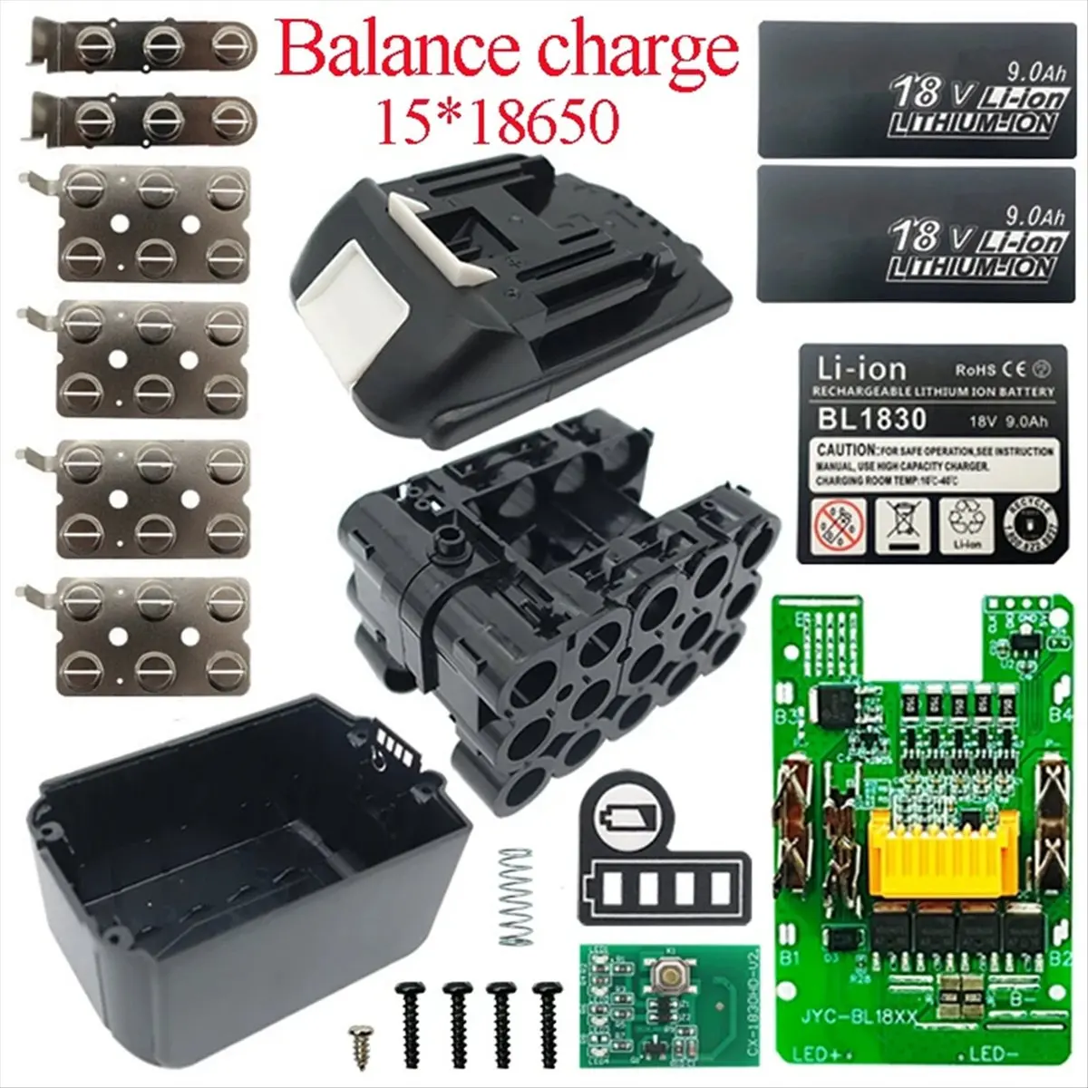 A45M BL1890B علبة بطارية ليثيوم PCB شحن التوازن لوح حماية شل ل 18 فولت BL1860 9.0Ah مؤشر LED