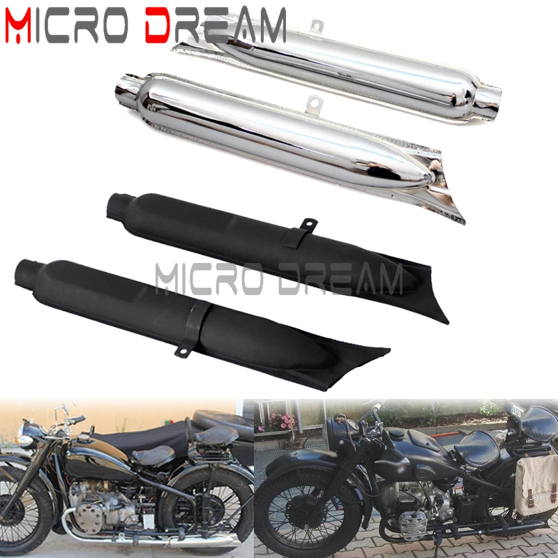 Motorcycle Retro Fishtail Exhaust Pipe Muffler 24HP 32HP Engine Part Case Silver For BMW Ural K750 M1 M72 R71 R12 Dnepr MT12