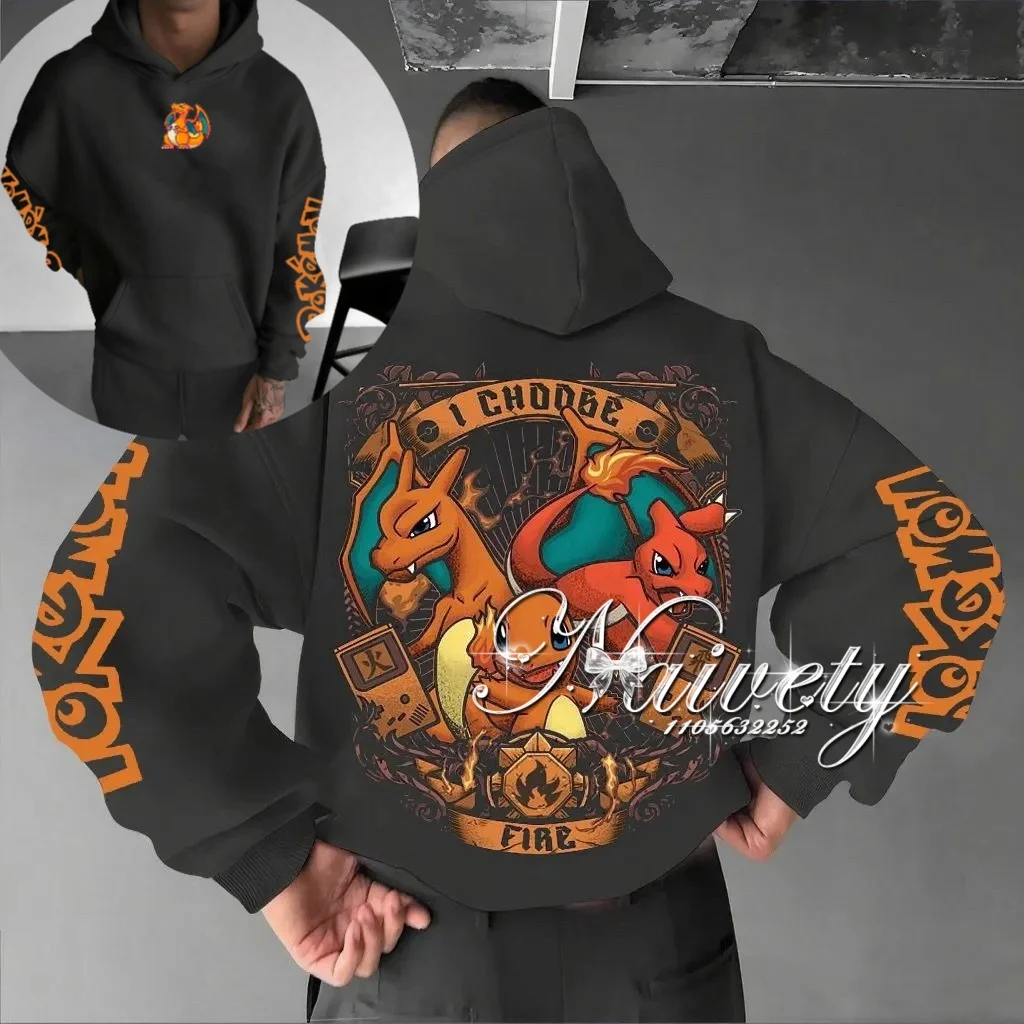 Sudadera con Capucha de Pokémon Charizard y Charmander, Oferta de Otoño-Invierno 2026, Sudadera de Anime 100% Algodón, Ropa Deportiva para Adultos, Niños y Familias