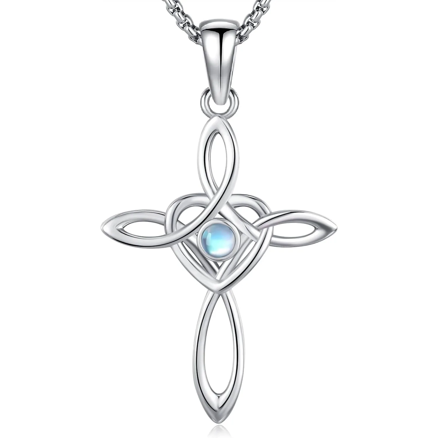

Witches Knot Necklace 925 Original Sterling Silver Cross Moonstone Pendant Wiccan Jewelry Religious Gifts for Women Christmas