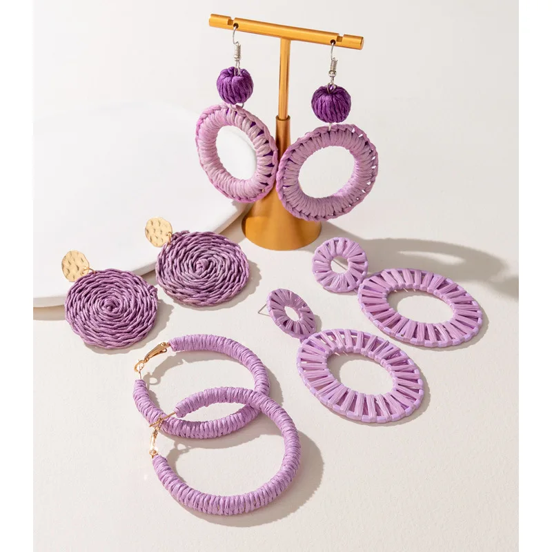 Shining U Violet Circle Dangle Earrings for Women Fashion Jewelry Summer Accessory Seaside Vacation