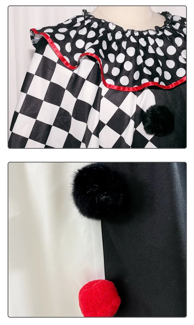 Horror Joker Cosplay Kostuum Halloween Zwart-witte Mantel Maskerade Uniform Pak Kerst Cape Rollenspel Set voor Vrouwen Mannen