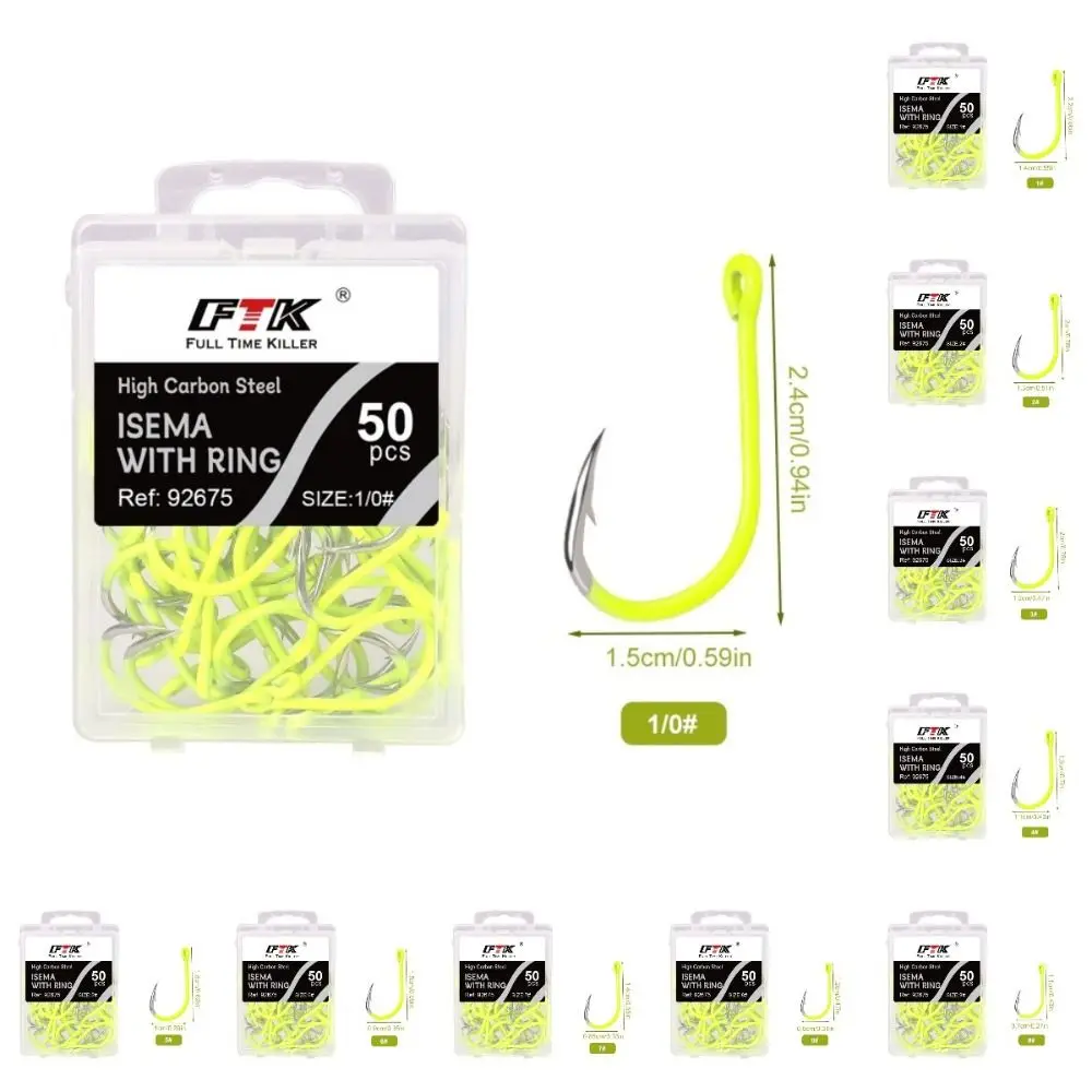 

50pcs/box High Carbon Steel Barbed Fishing Hooks With Barb Sea Carbon Steel Barbed Hooks Durable Strong Fluorescence Hook