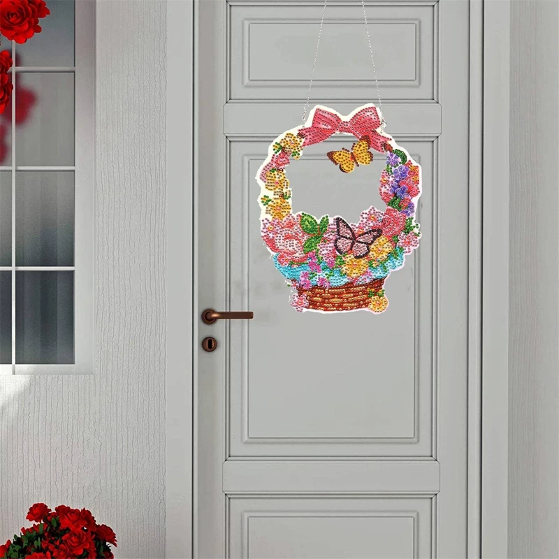 DIY Diamond Art 5D Diamond Painting Kit Flower Basket Wreath Decor For Home Decoration Gardening Wall Door Crafts