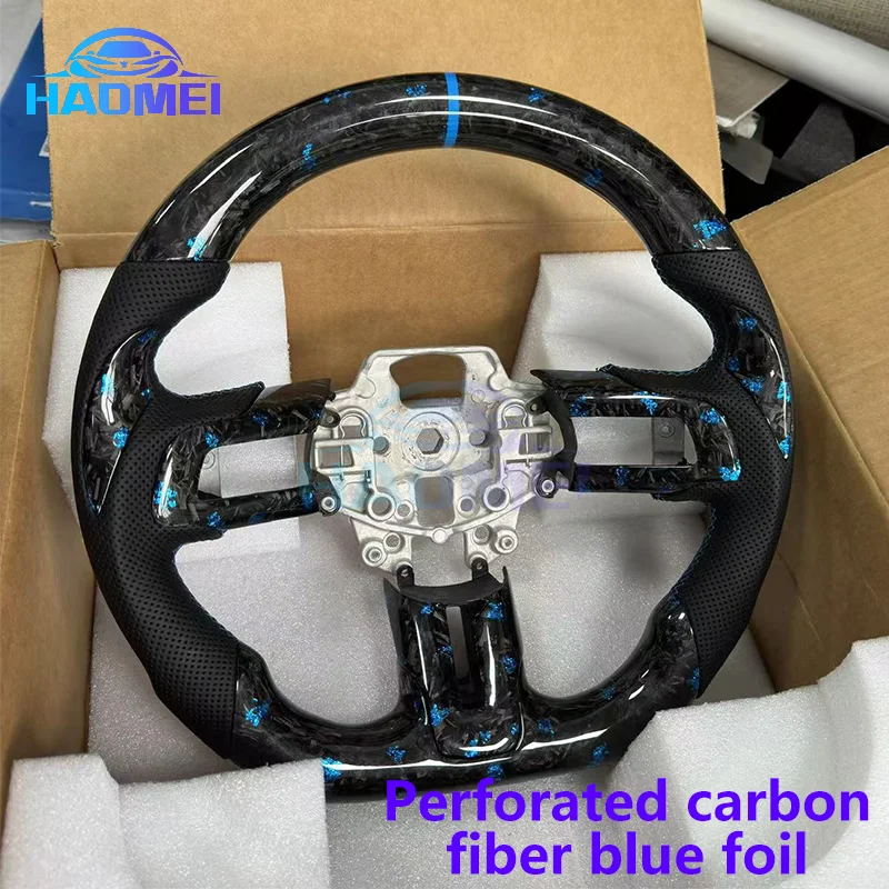 

Suitable for Mustang Ford 2015 2016 2018 2019 Blue forged carbon fiber perforated steering wheel
