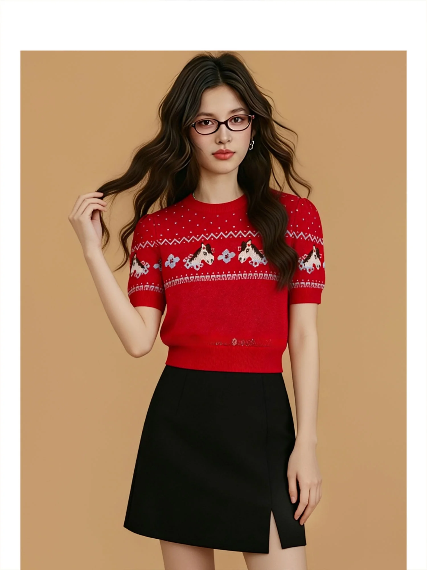 

Forever 2 Cisas Aosphere Pattern Red ort Sve Pullover Knitted Sweater High-End Feeling Casual Loose Fit Wom...