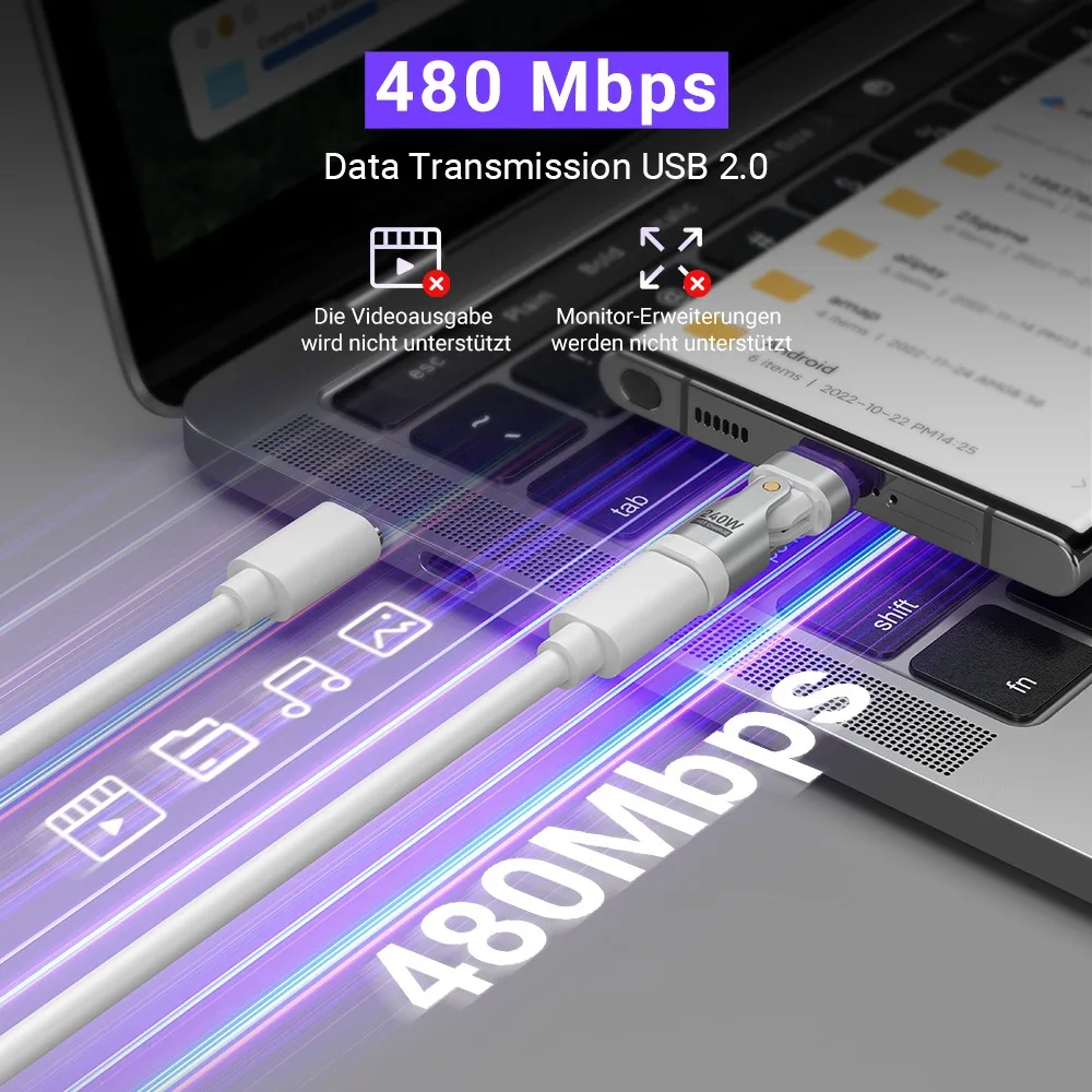 AUFU 16Pin Magnetic USB C Male to USB C Female Adapter 180 Degree 240W Fast Charging Type C Adapter for Iphone16 15 Macbook Pro