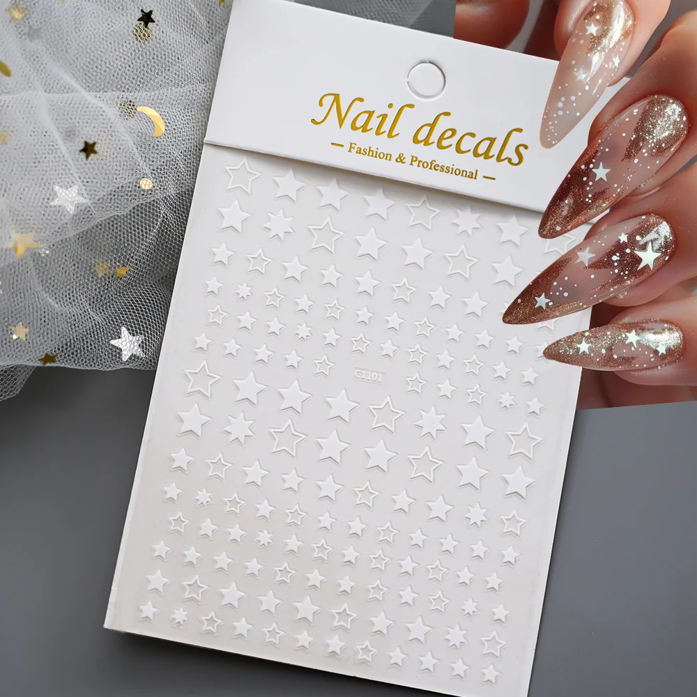 1 قطعة Y2K ثلاثية الأبعاد أسود/أبيض نجوم مسمار الفن ملصق ذاتية اللصق خمسة الخماسي مسمار ملصق مائي لتقوم بها بنفسك الليزر الأبيض الأسود ستار مسمار المتزلجون #2