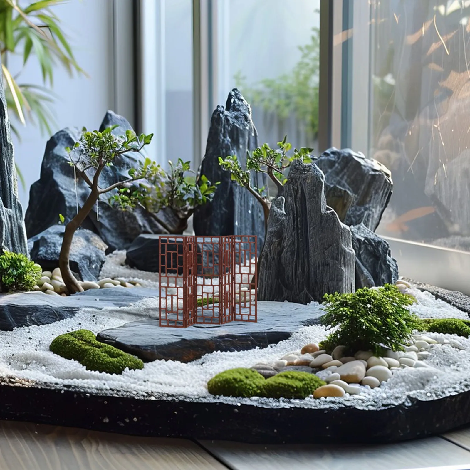 

Mini Folding Screen Chinese Dollhouse Room Divider 1:20 Scale Oriental Folding Screen DIY Scene Building Miniature Plastic