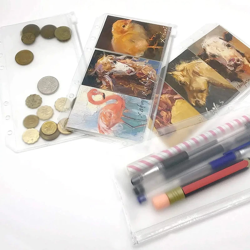 New 8PCS PVC Binder Pocket Cash Envelope A5/A6/ Zipper Folder Pouches Money Organizer Budget Document Filing Loose Leaf Insert view 4