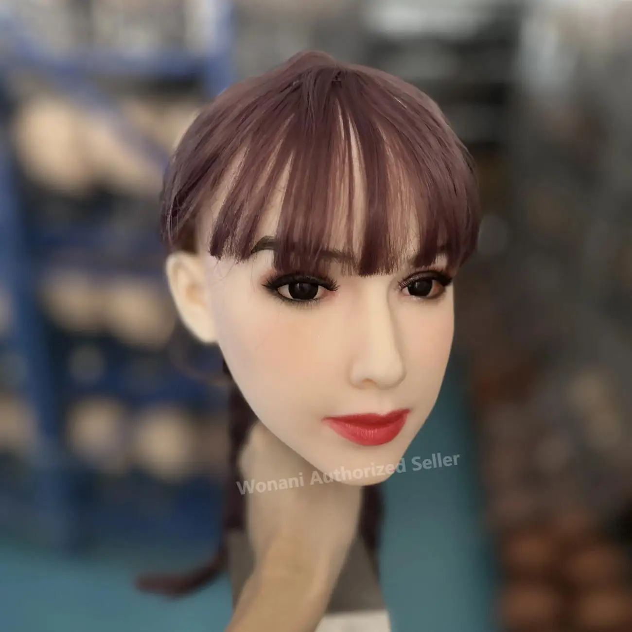 【วอนานี】หุ่นจำลองช่องปากเกรดอาหาร TPE หัวใหญ่ รุ่น W10 ข้อต่อแบบเกลียว M16 ปากเปิด พร้อมวิกผมและรูม่านตา-1323