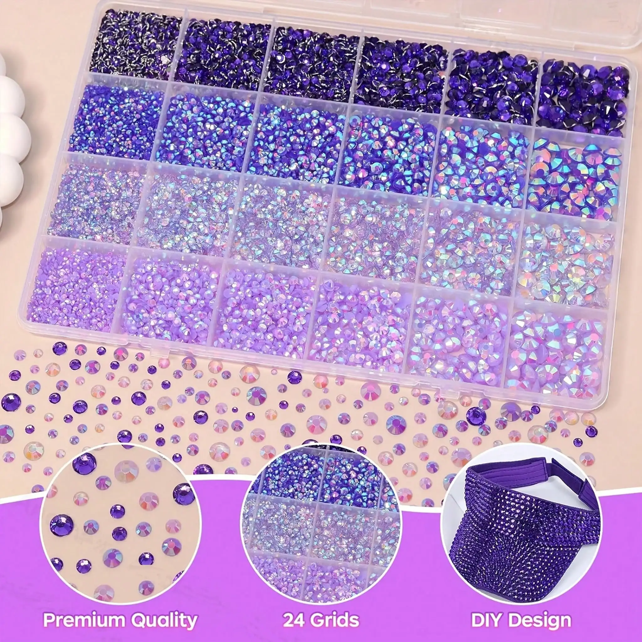 24 Grid 4-Color Purple Series Rhinestone Set, Used for DIY Shoes, Cups, Crafts, Performance Costumes, Celebrity Concert Decorati