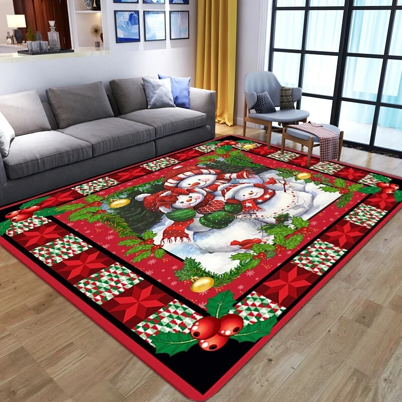 

Christmas Poinsettia Snowman Carpet for Living Room Home Decor Sofa Table Large Area Rugs Hallway Balcony Mat Non-slip Doormat