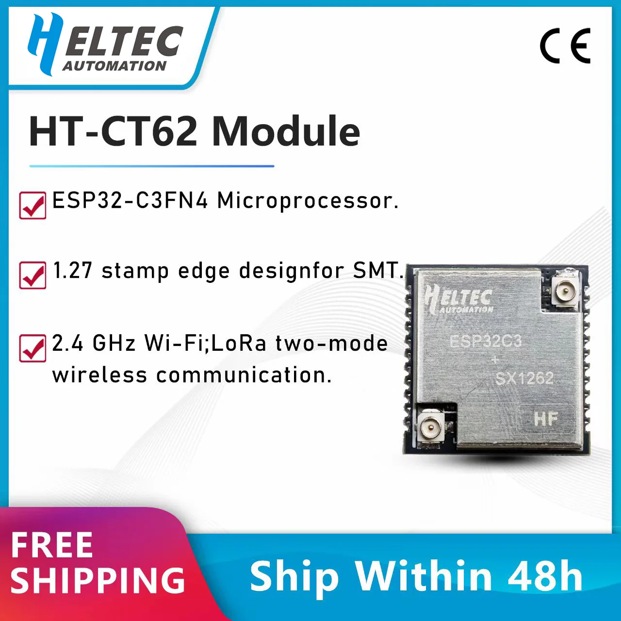 Heltec HT-CT62 개발 보드 LoRa 모듈, 저전력 소비 868 Mhz, 915Mhz, Wi-Fi 블루투스 지원, SX1262 LoRaWAN