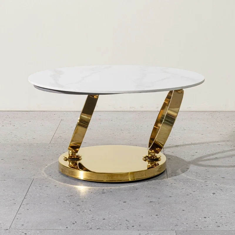 Light luxury minimalist rock slab rotatable coffee table living room small apartment household high-end stainless steel