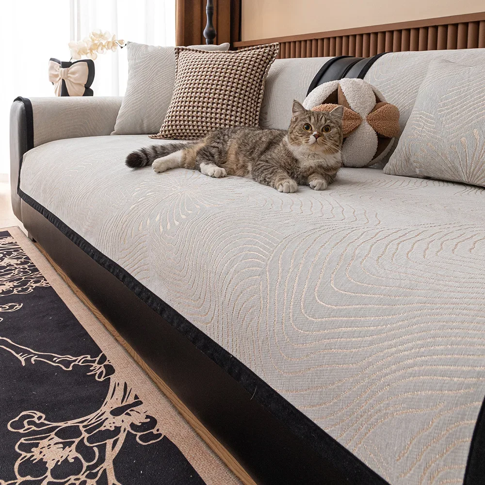 French Chenille Retro Sofa Cushion Simple High-end Light Luxury New Non-slip Straight Row Sofa Cover Backrest Towel Cover Towel
