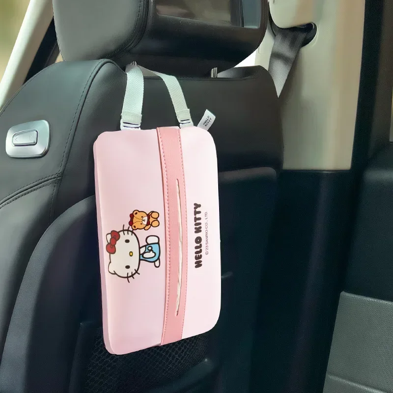 Sanrio Kawaii Hello Kitty Paper Box Creative Creative Car Interior Hanging Tissue Box Cute Automotive Decorative Accessories