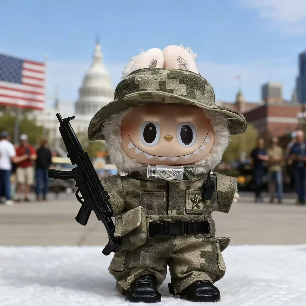 

New windbreaker doll high-quality metal accessories for 17cm Labubu doll Cool swat Suit Sunglasses Police Uniform Doll Wearing