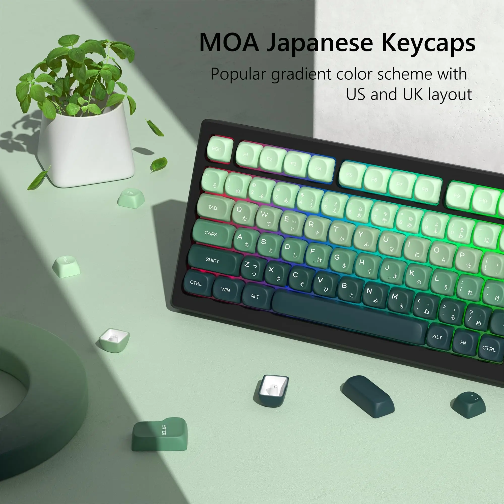 Imagem -02 - Keycaps Pbt Verdes para Teclado Mecânico Customs Dye Sub Gradiente de Perfil Moa 61 84 104 Cherry mx Gaming 134 Chaves