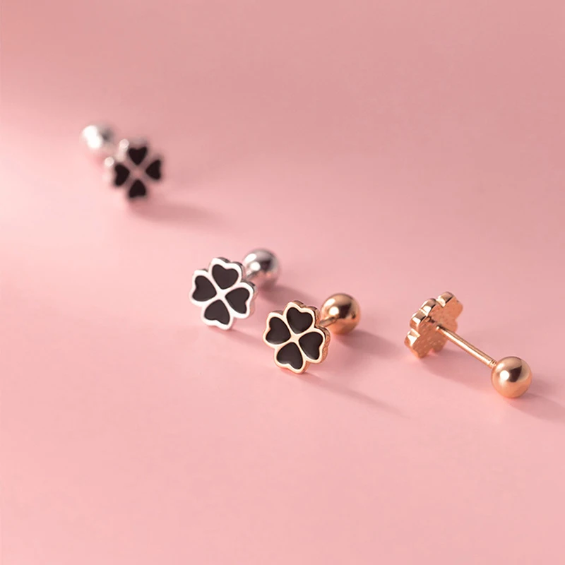 New 1Pair Simple Black Flower Earring for Women Ear Bone Nail Cartilage Earring Spiral Stud Earring Body Jewelry Gifts