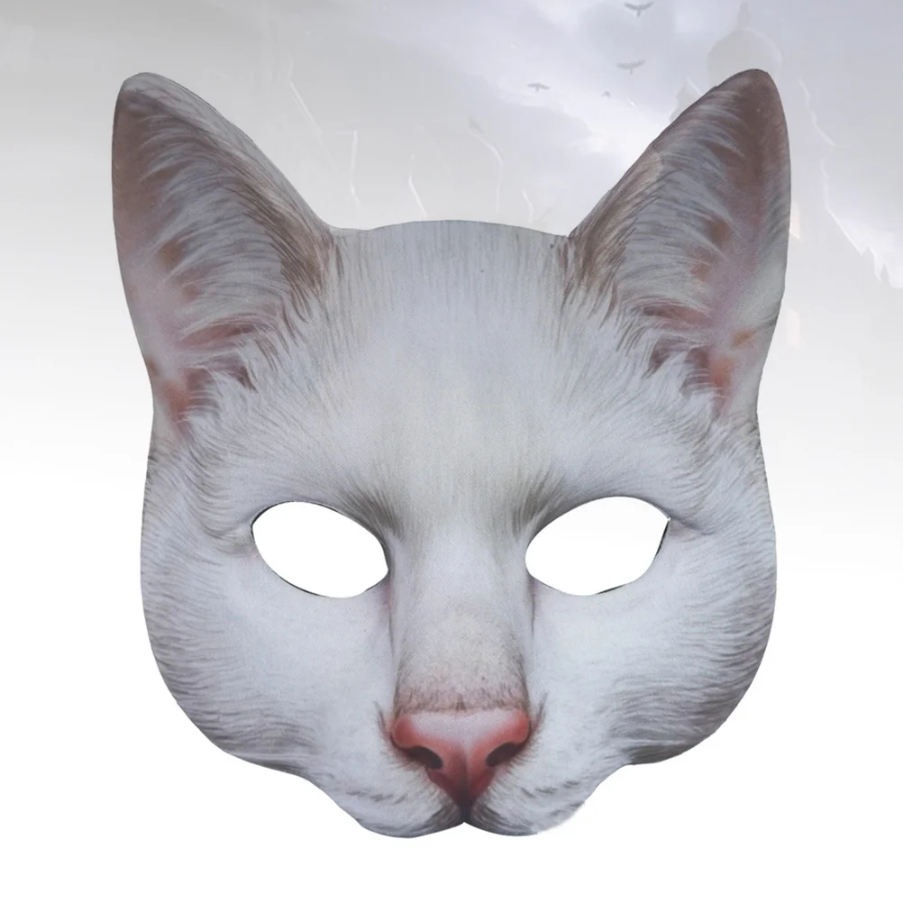 

Half Face Cat Mask Sponge Fabric Durable Eco Friendly Halloween Costume Cosplay White Cat Face Mask