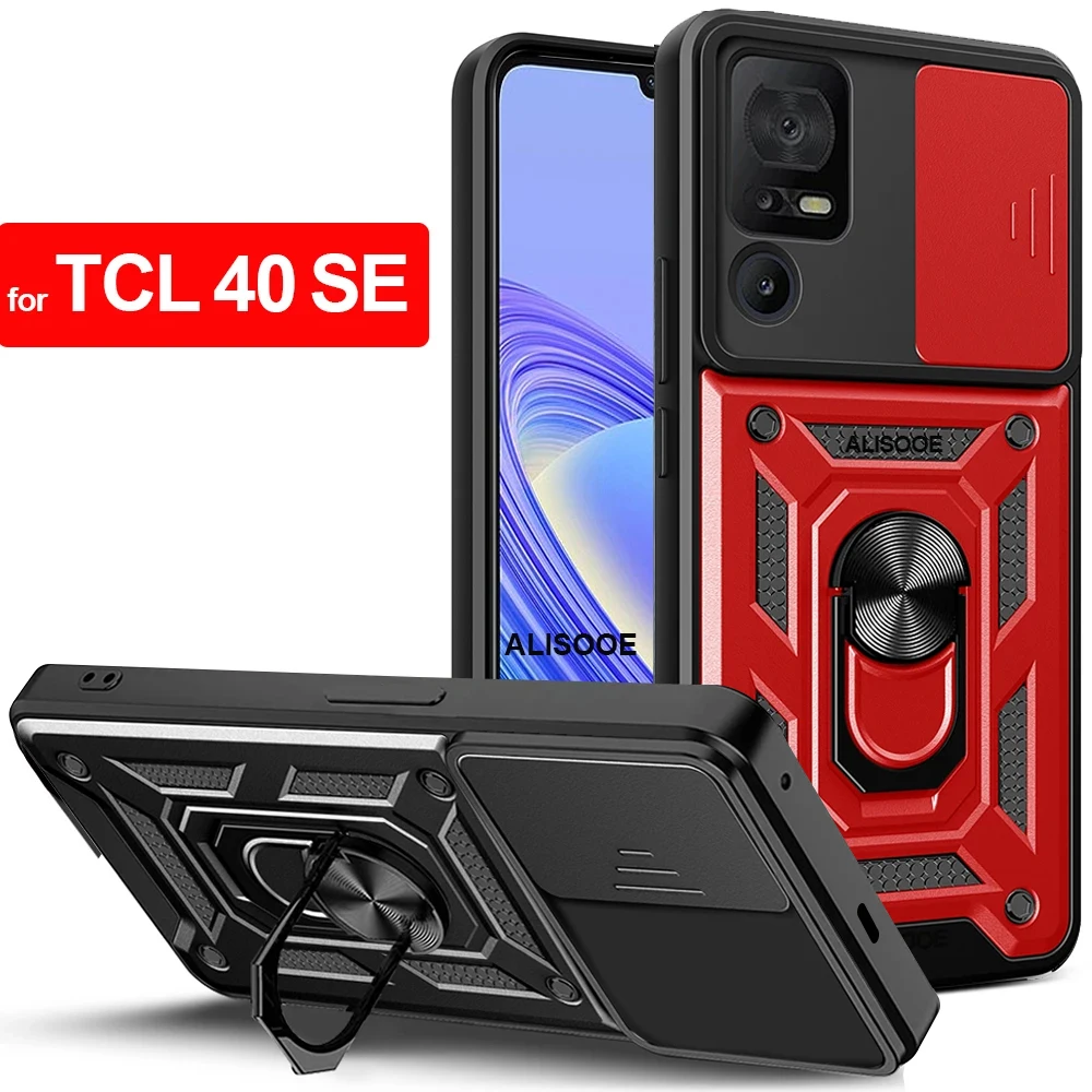 Capa for TCL 40 SE Case Armor Slide Camera Lens Protection Ring Stand Cover for TCL 40 SE T610K T610K2 T610P T610P2 Holder Funda