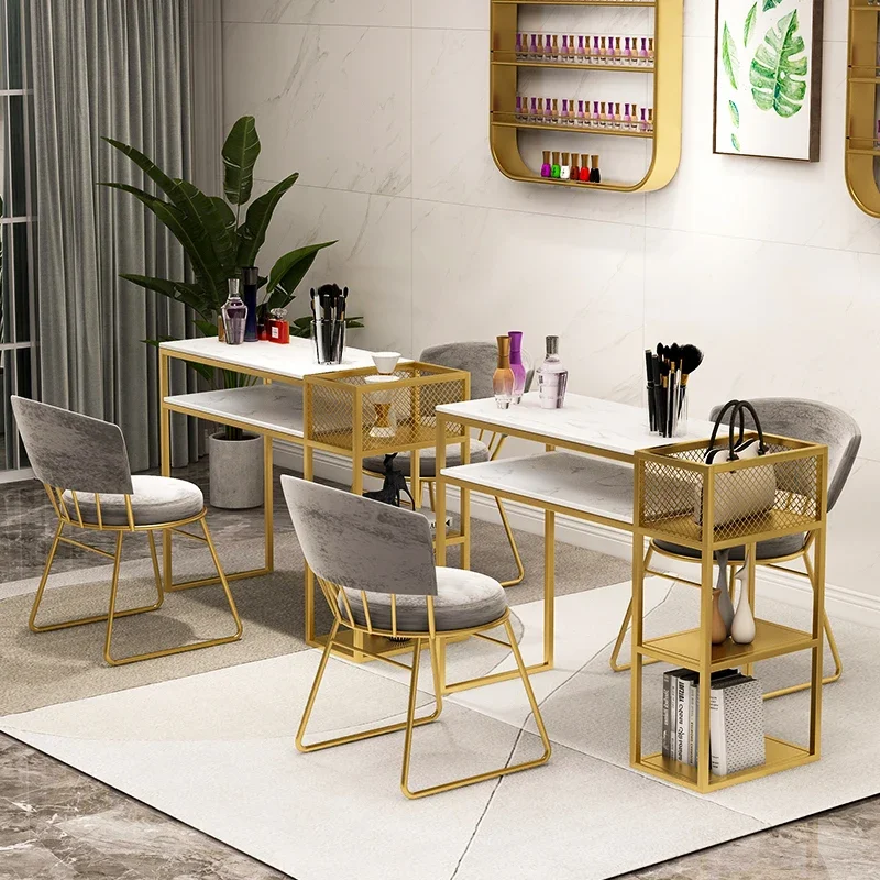 Design Metal Manicure Desk Simple Nordic Salon Modern Nail Table Minimalist Golden Make Up Mesa De Manicure Furniture HD50ZJ