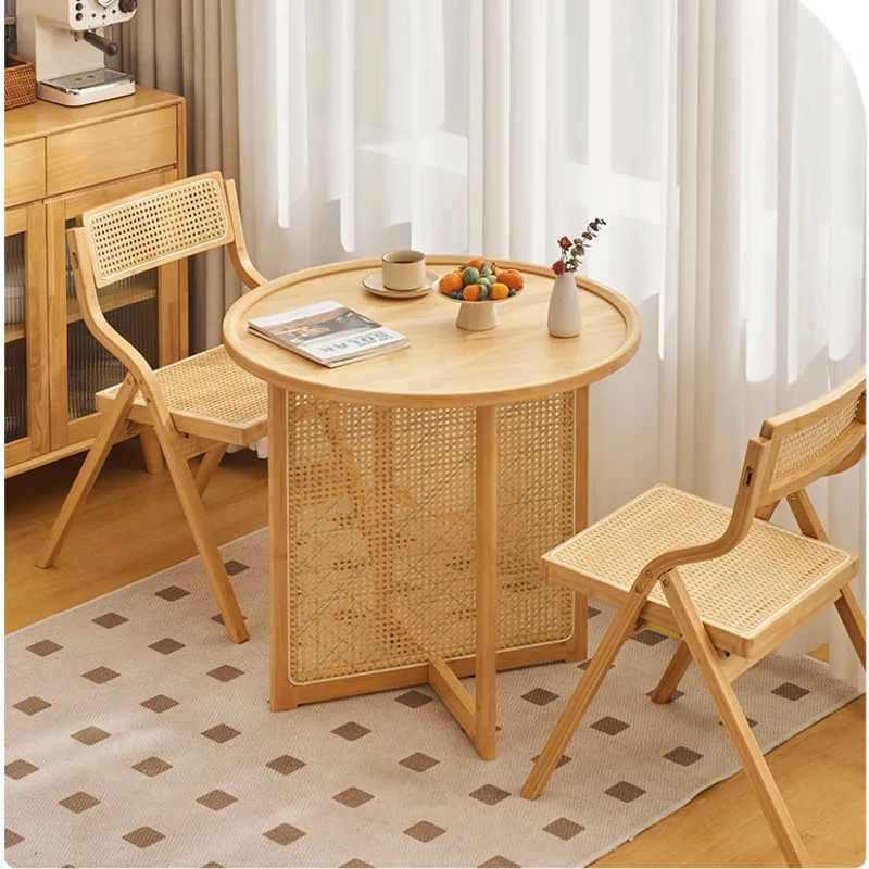 Japanese Vine Weaving Restaurant Table Natural Bamboo Tea Desk Homestay Balcony Home Furniture Convenient Folding Dining Chairs