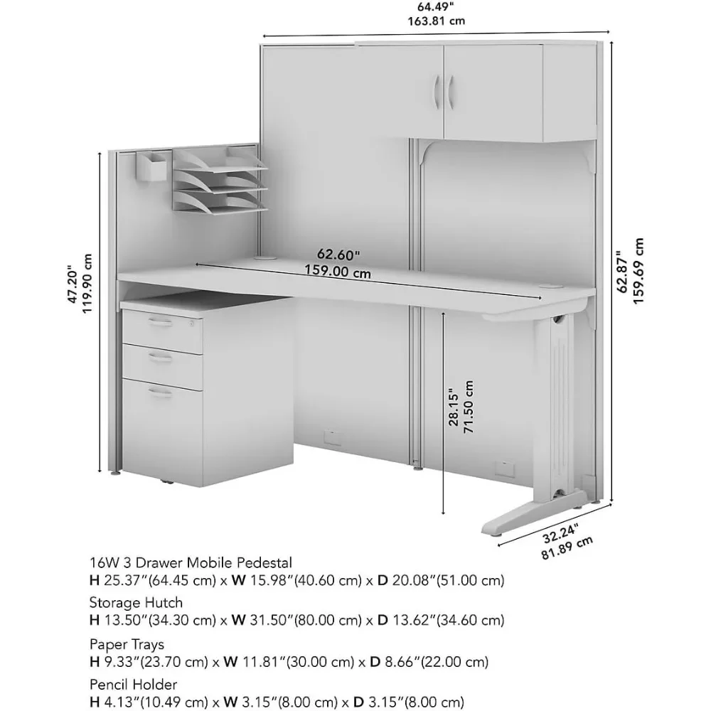 Cubicle Desk with Storage, Drawers, and Organizers | Modern Computer Table Set with Privacy Panels for