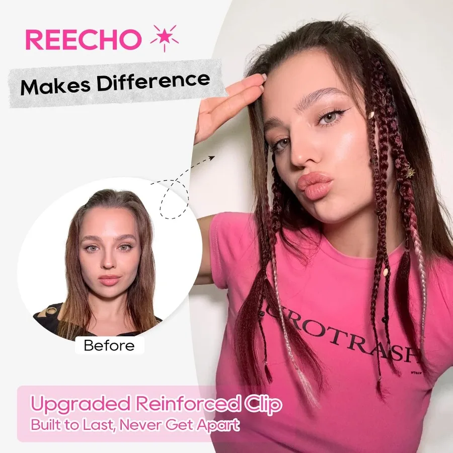 Clip in Braid Hair Extensions for Women 16 Boho Dreadlock Clip in Braids with Beads Charms 2PCS Handmade Synthetic Braided Hair