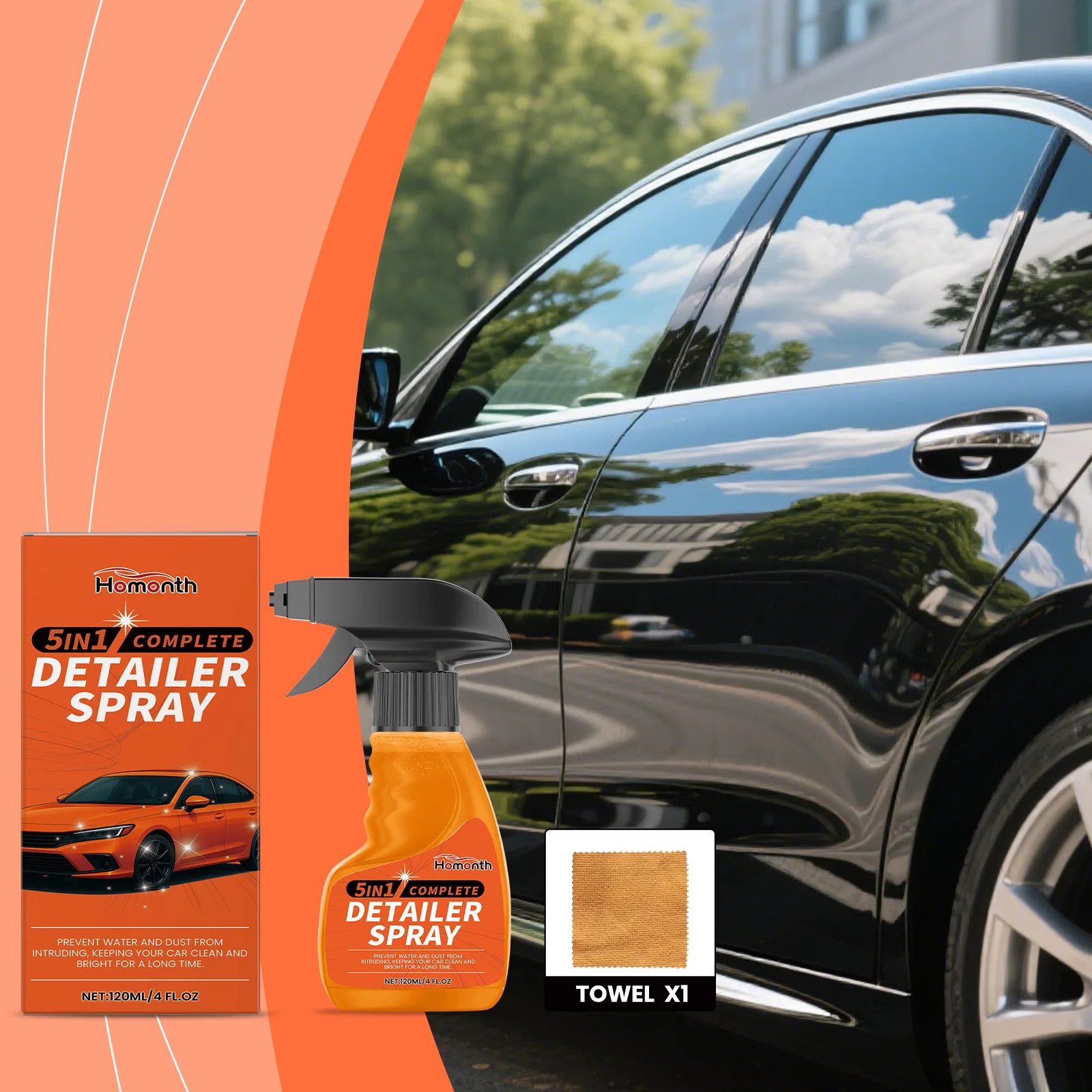 

Спрей для ухода за автомобилем 5-в-1 - удаление пятен, водоотталкивающий, улучшение блеска и уход за краской, универсальное средство для чистки авто