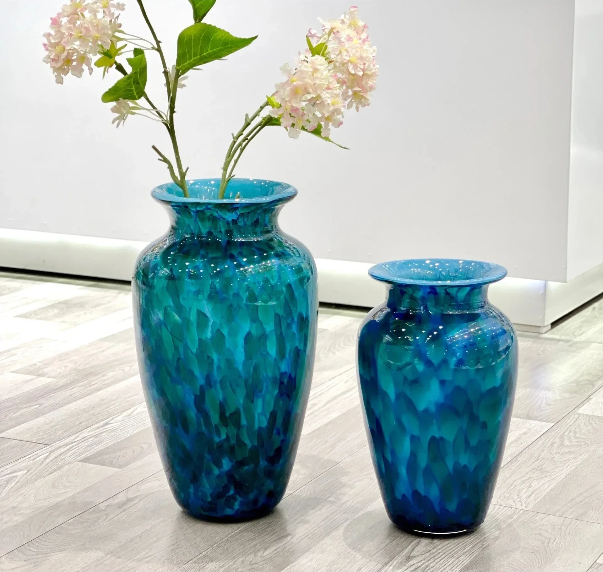 Peacock Feather Texture Vases Gradient Blue Glass Vase Desk Decoration Crafts Artificial Flowers Decorative Floral Arrangement