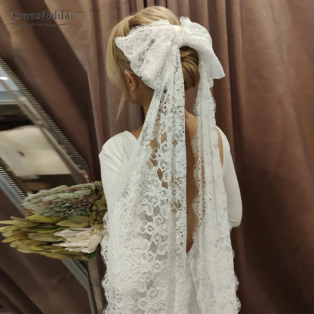 Victoria Lace Bow Veil With Long Ribbon ,Wedding Veil With Comb   DV086