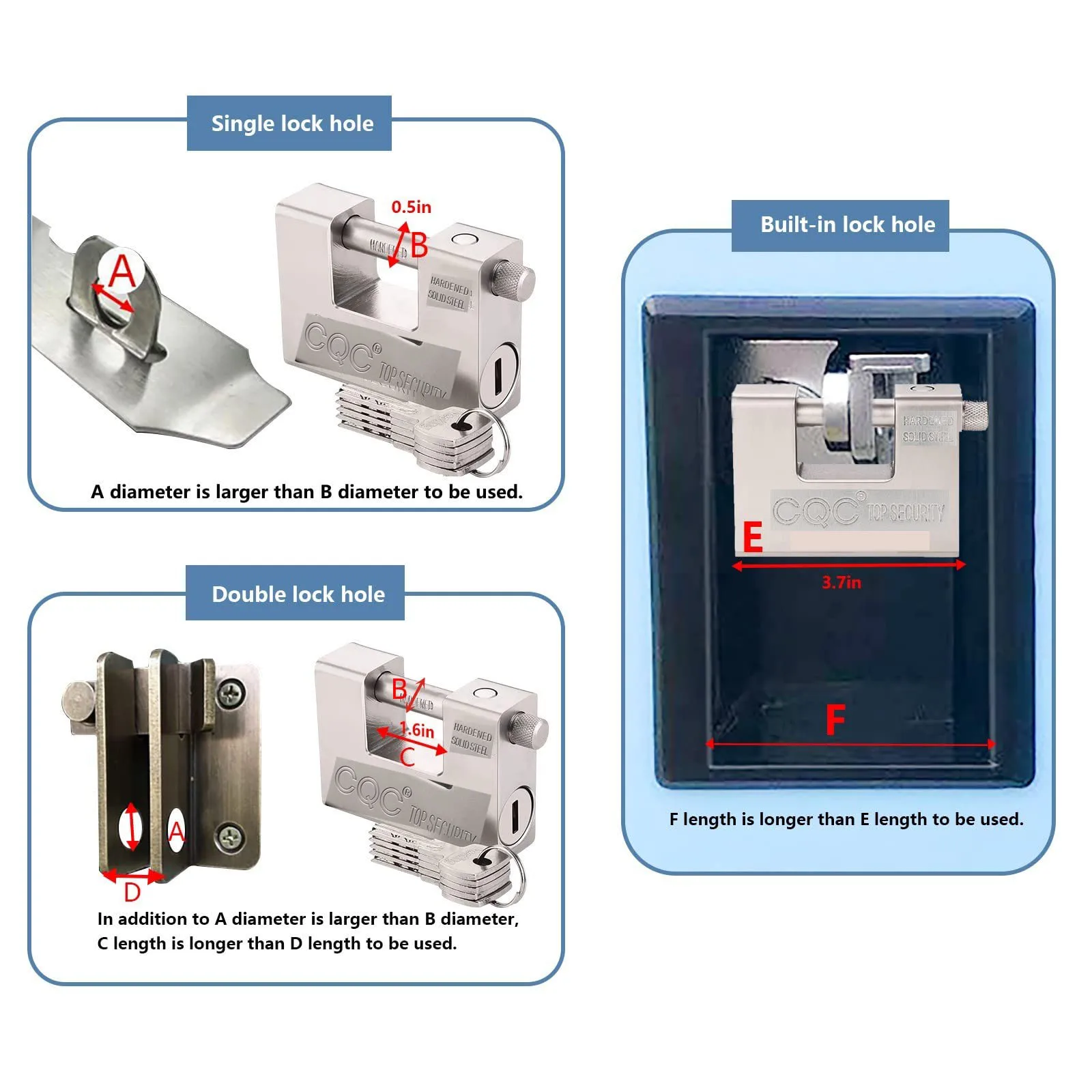 94mm Padlock with Key Heavy Duty D-Shaped Solid Brass Outdoor Keyed Padlock Protect Garage Door Containers Shutter Gate ﻿