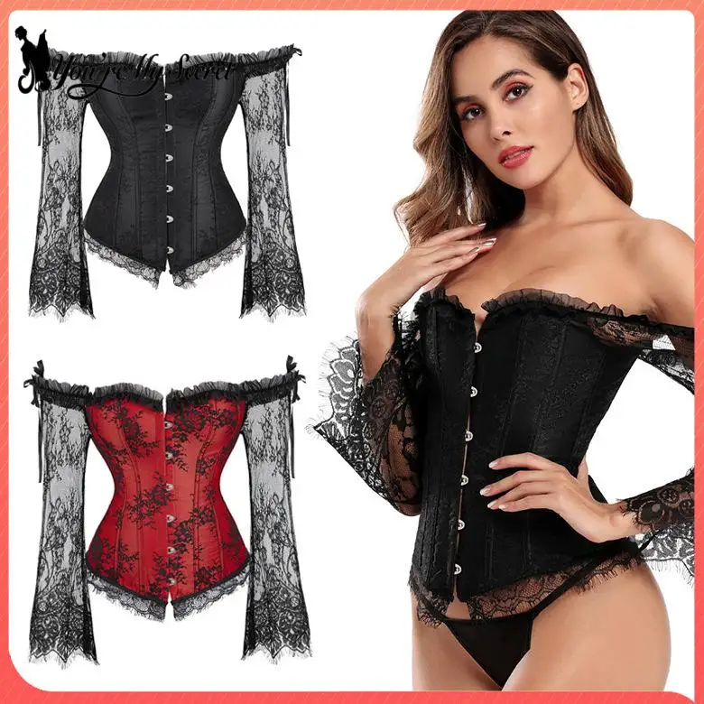 القوطية طويلة الأكمام مشد المرأة قميص مثير بلوزات من الدانتيل خمر خارج الكتف فستان ريترو الشارع الشهير ملابس حفلات للسيدات #1